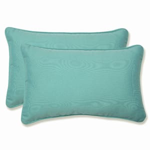 Solid Blue Rectangular Outdoor Lumbar Throw Pillow 2-Pack