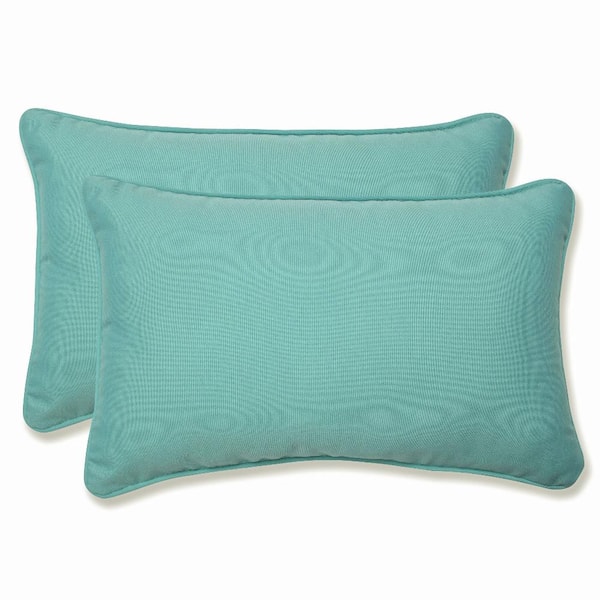 Pillow Perfect Solid Blue Rectangular Outdoor Lumbar Throw Pillow 2-Pack
