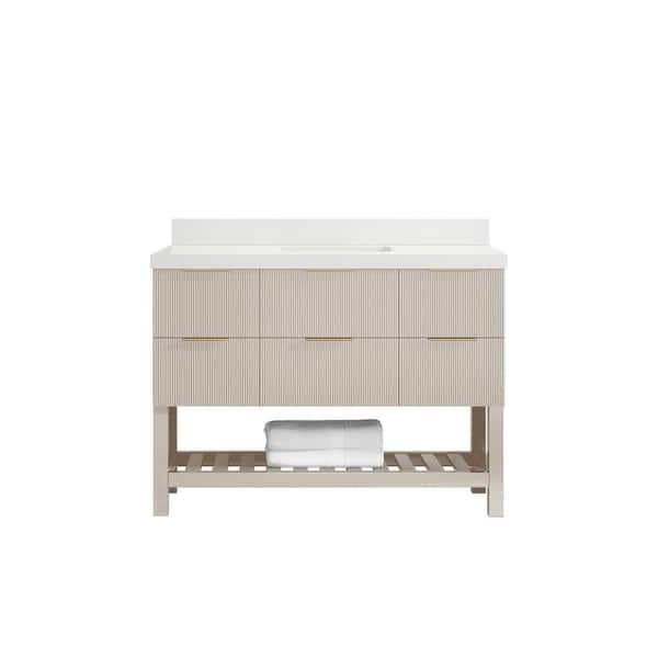 Catalina 48 in. Single Sink Freestanding Fine Grain Bath Vanity with White Qt. Top Unassembled