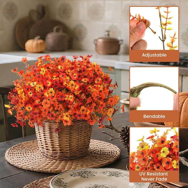 13.6 in. Orange Yellow Outdoor Artificial Orchid Flower 12 Bundles