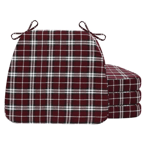 Unbranded 17 in. x 16 in. x 2 in. D-Shaped Indoor Chair Cushions Removable Cover Dining Chairs in Red Checkered (Set of 4)