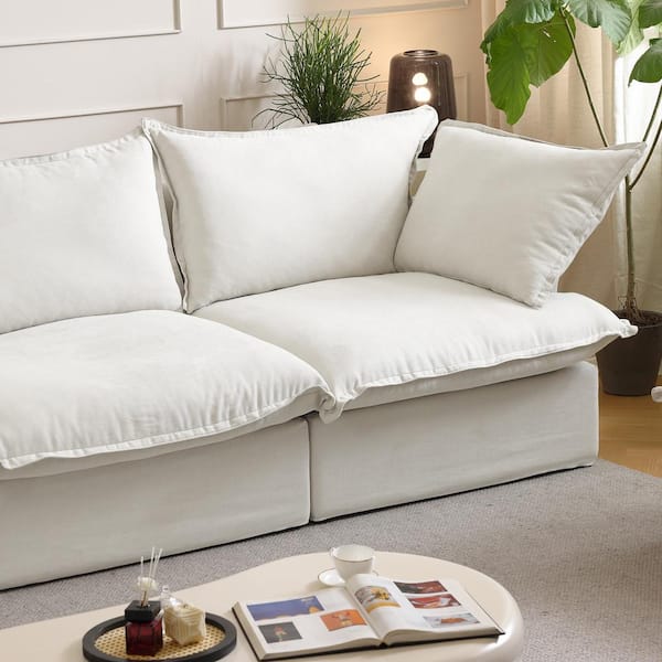 J&E Home 122.8 in. Square Arm Linen Modern Rectangle Sofa with 