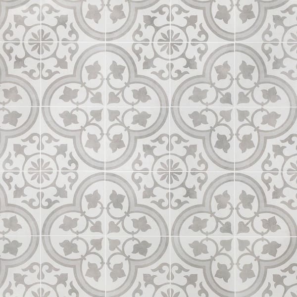 Ivy Hill Tile Sintra Silver Ornate Encaustic 9 in. x 9 in. Mate Porcelain Floor and Wall Tile (13 pieces/6.99 sq. ft. /box)