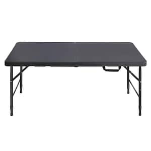 49.2 in. Black Finish Rectangular Metal Iron Frame Picnic Table Seats 4 People Portable Foldable Plastic Table