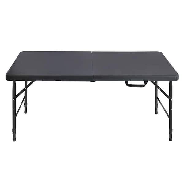 Misopily 49.2 in. Black Finish Rectangular Metal Iron Frame Picnic Table Seats 4 People Portable Foldable Plastic Table