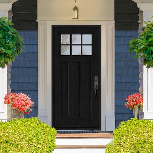 Regency 32 in. x 80 in. 6-Lite Top Lite Clear Glass LHIS Onyx Stain Mahogany Fiberglass Prehung Front Door
