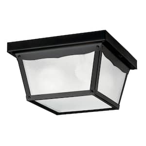 Independence 2-Light Black Outdoor Porch Ceiling Flush Mount Light with Clear Textured Glass (1-Pack)