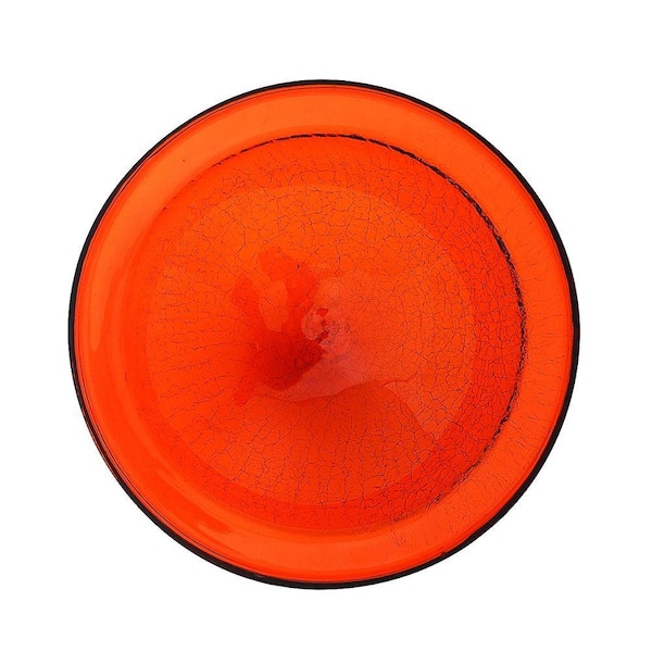 ACHLA DESIGNS 12.5 in. Dia Mandarin Orange Reflective Crackle Glass Birdbath Bowl