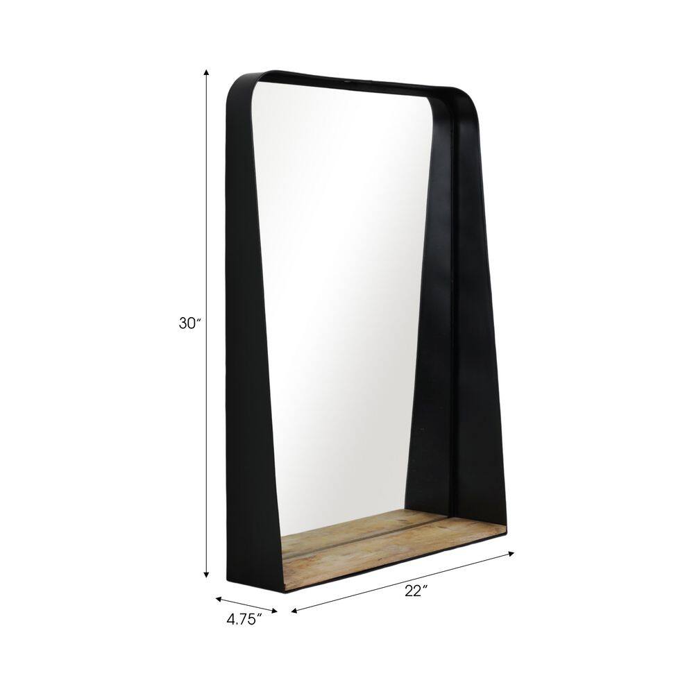 Contemporary Black Iron and Brown Wood 22x30 Mirror with Shelf