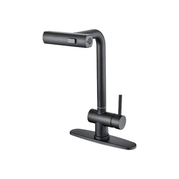 YASINU Single Handles Pull Out Sprayer Kitchen Faucet Deckplate Included in Matte Black