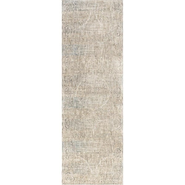 Griselda Medallion Fringe Area Light Beige 3 ft. x 8 ft. Indoor Runner Rug