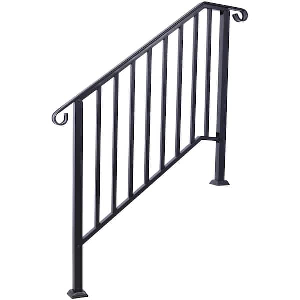 GOGEXX 47 in. W Handrails Fit 3 or 4 Steps Outdoor Stair Railing, Iron Handrail for Concrete Steps or Wooden Stairs