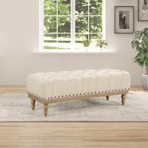 Abigail Linen 50 in. Bedroom Bench Bckless with Brushed Legs