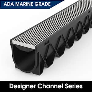 Storm Drain 40 in. L x 4.75 in. W Channel Complete with Architectural 316 Stainless Steel Grate