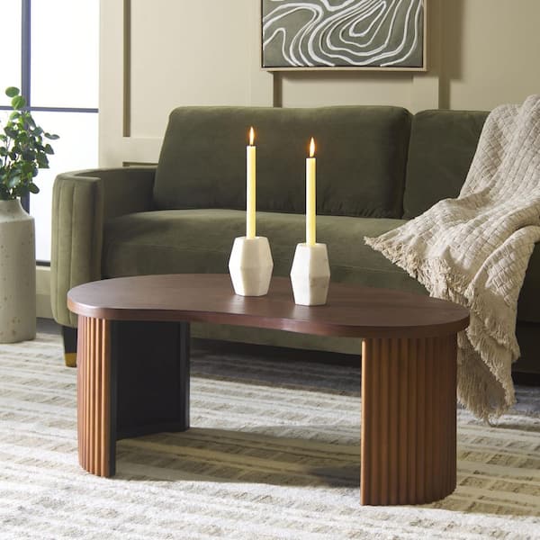 Celane 39.4 in. Walnut Kidney Shaped Wood Coffee Table