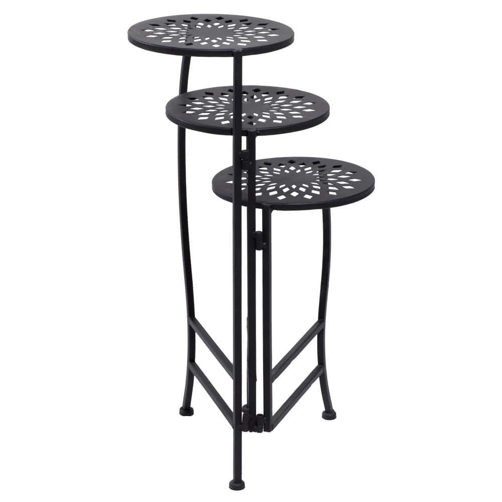 Black Metal 3-Tier Indoor Outdoor Floral Plant Stand