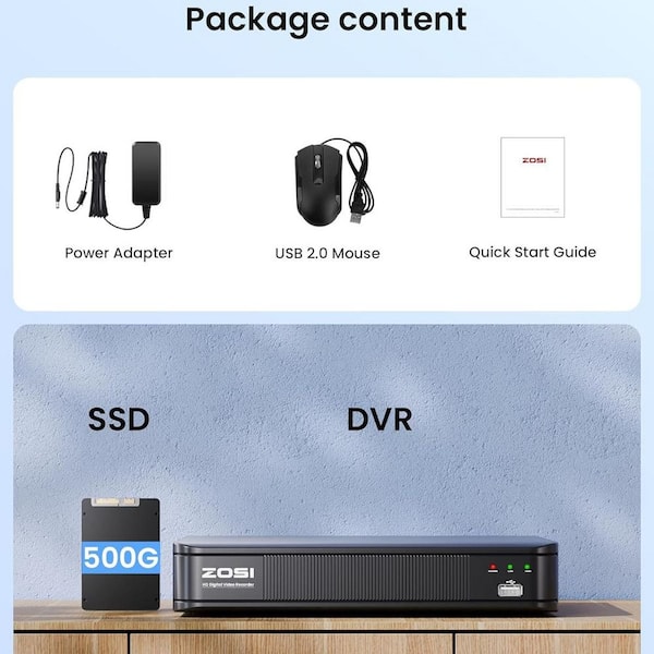 ZOSI 8-Channel 3K Lite Surveillance DVR Recorder with 500GB SSD