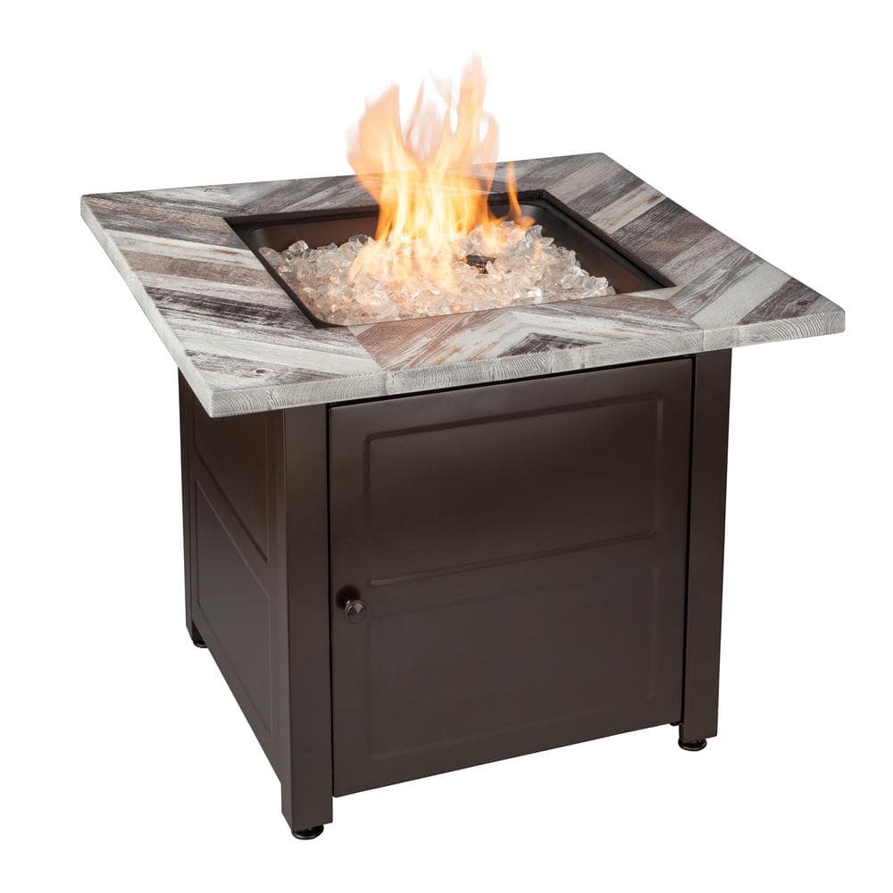 Endless Summer 30 in. W x 25.4 in. H Square Steel Frame and Wood Grain  Print Resin Mantel LP Gas Fire Pit with Integrated Ignition GAD15287SP -  The Home Depot