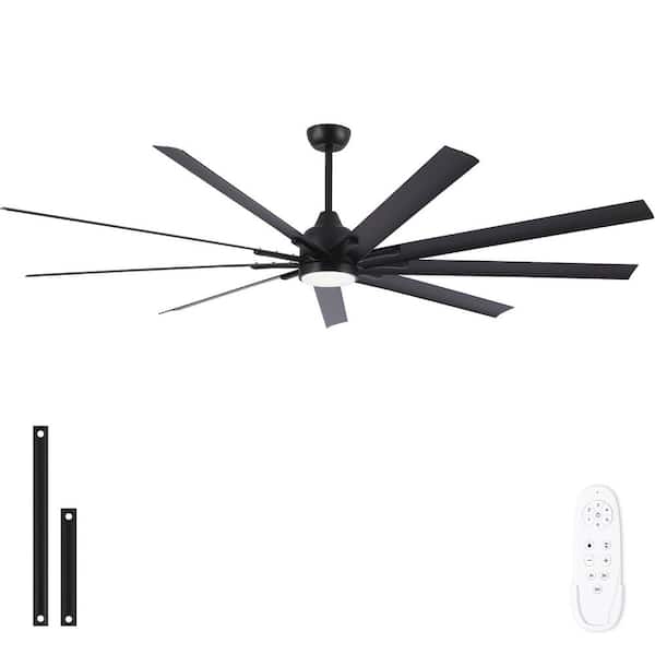 Coastal 84 in. Indoor Matte Black Large Windmill Ceiling Fan with Light, Aluminum Blades and Remote Control