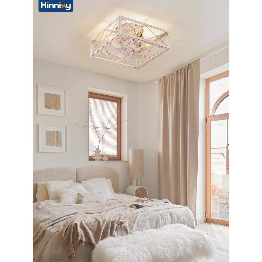 16" White Aluminum Caged Ceiling Fan with Light and Remote
