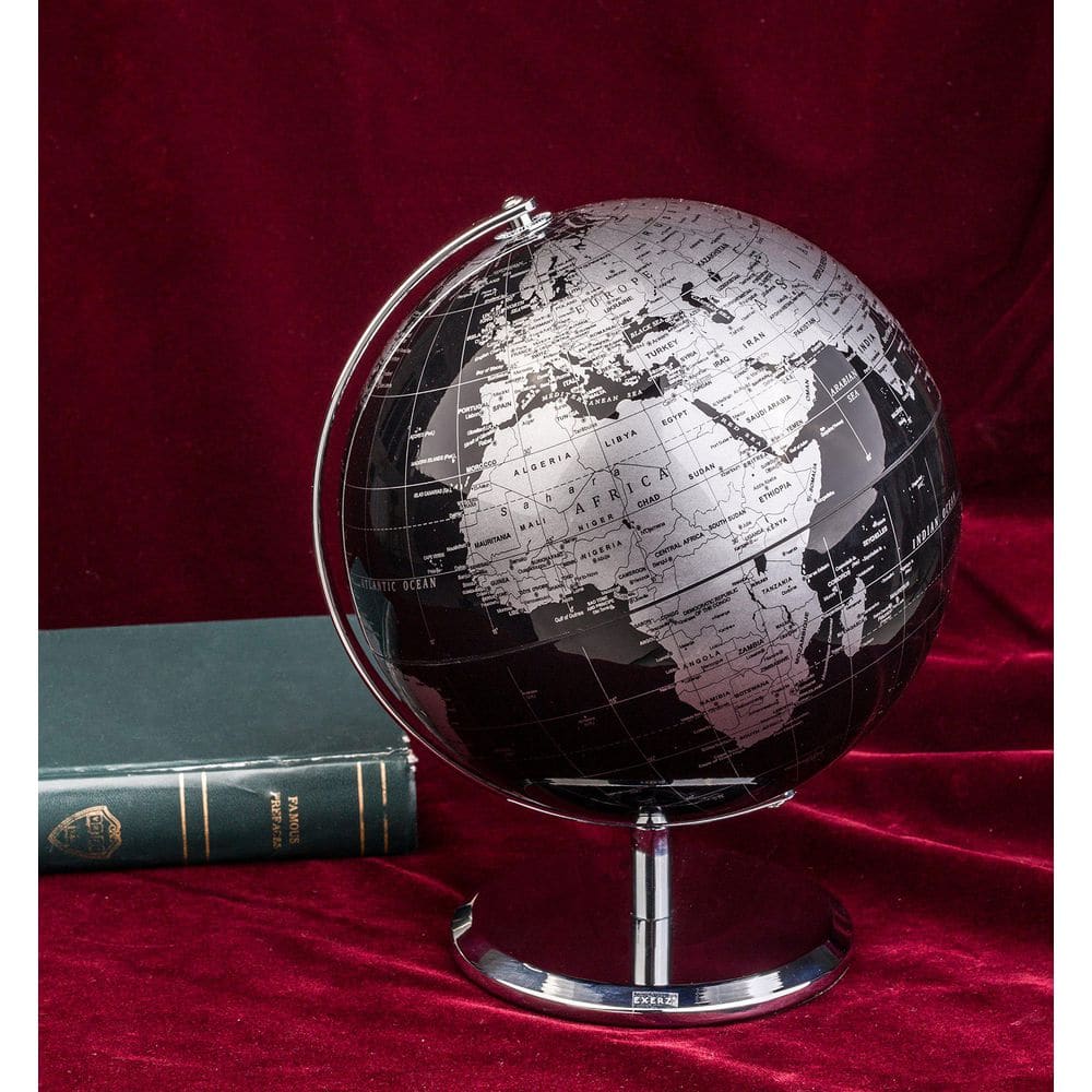 10.4 in. x 8 in. Black World Globe-Stainless Steel Arc and Base