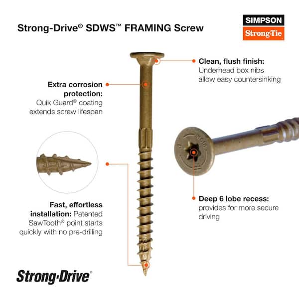 0.220 in. x 5 in. T40 6-Lobe, Washer Head, Strong-Drive SDWS Timber Screw, Exterior Grade (50-Pack)