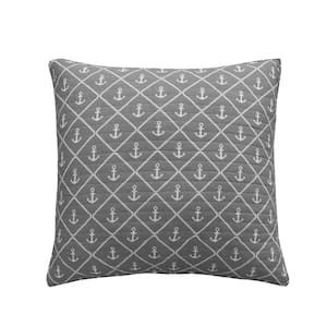 Provincetown Grey and White Anchor Cotton 26 in. x 26 in. Euro Sham