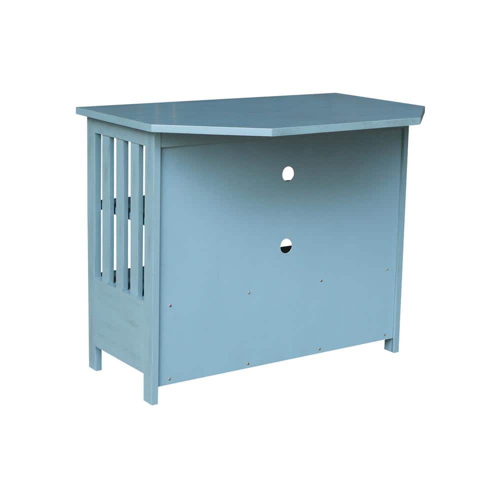 Ocean Blue Solid Parawood Corner TV Stand with Cabinet