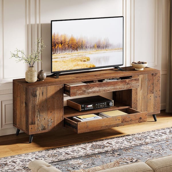 Ezlynn 63 in. Brown TV Stand Entertainment Center Fits TVs Up to 80 in. Storage Media Drawers Cabinet for Home Office