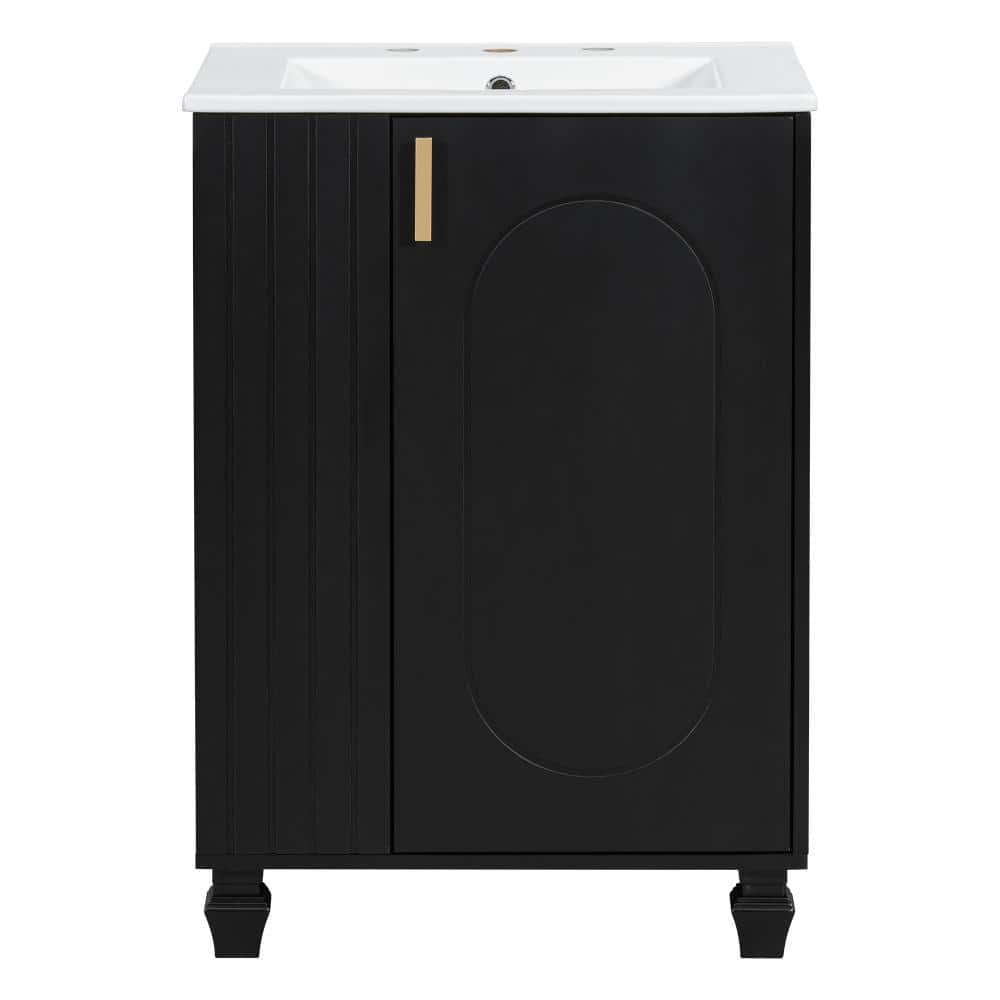 24in. W in Single of Sink Side Open Storage Vanity Black Bath Vanity with White Ceramic Top Basin price history on PriceWatchPro