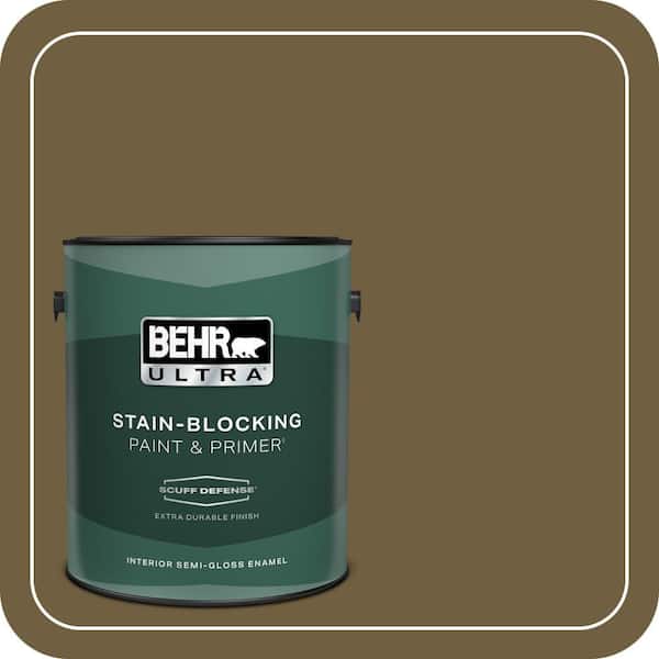 BEHR ULTRA 1 gal. #360F-7 Olive Shadow Extra Durable Semi-Gloss Enamel Interior Paint & Primer