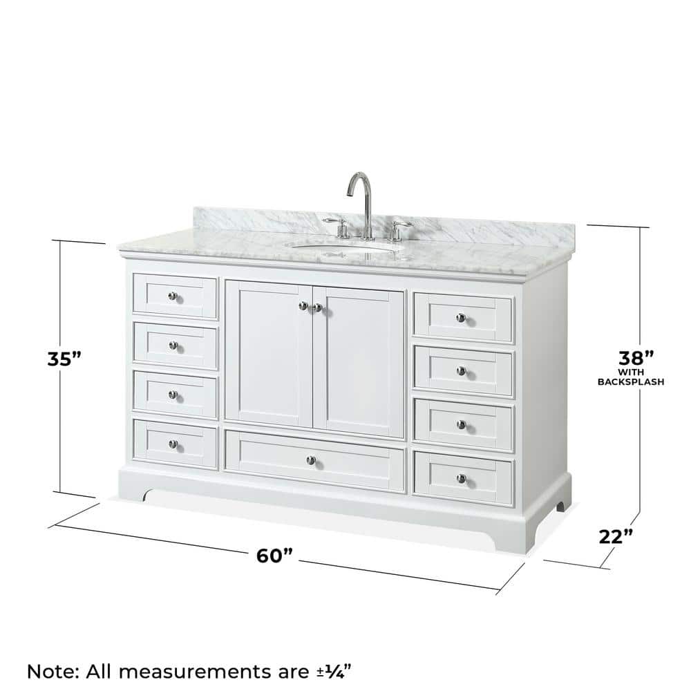 Deborah 60" White Marble Single Bathroom Vanity Set