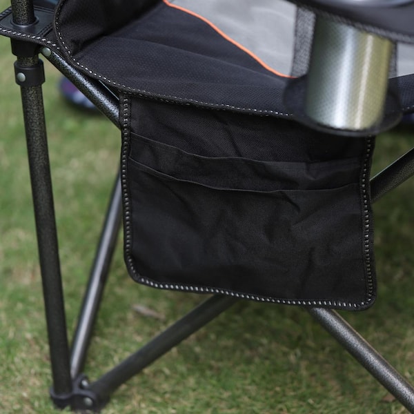 Oversized Folding Camping Chair with Cooler Bag Deluxe Black Chair Hea