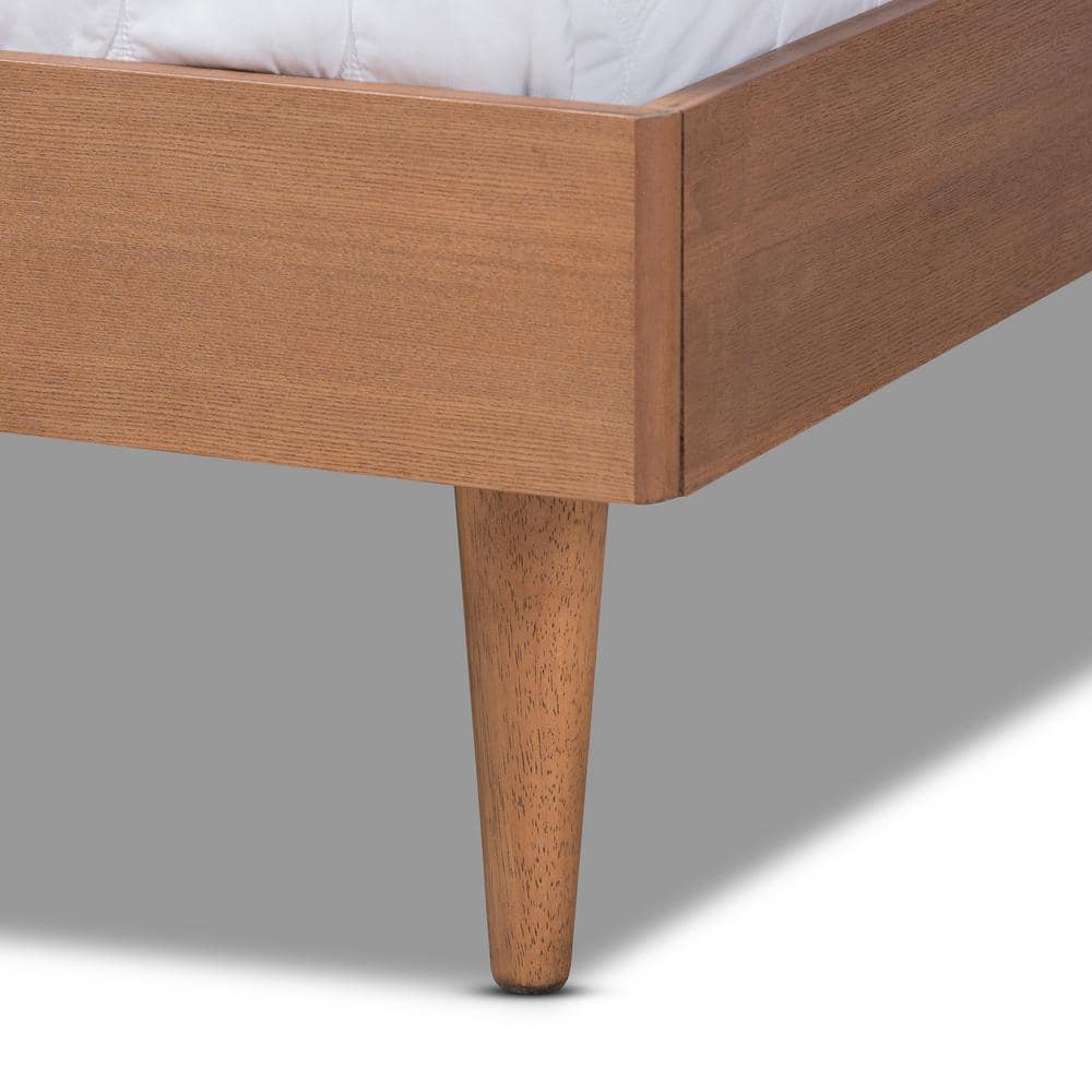 Queen Walnut Wood Platform Bed Frame with Tapered Legs