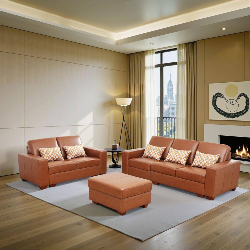 97 in. Straight Arm Genuine Cow Leather Rectangle Sofa in Brown, Mid Century Modern 3-Seats Couch without Ottoman price history on PriceWatchPro