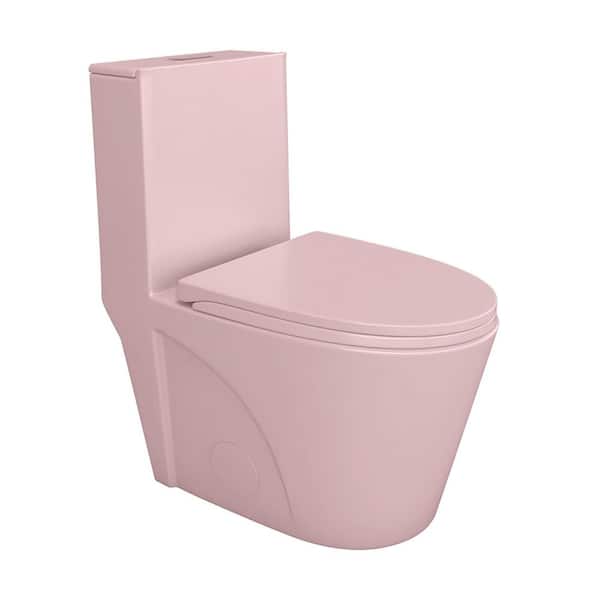Oven 1-Piece Toilet 1.1/1.6 GPF Dual Flush Elongated Standard-Size Toilet with Soft Closing Seat Included in Pink