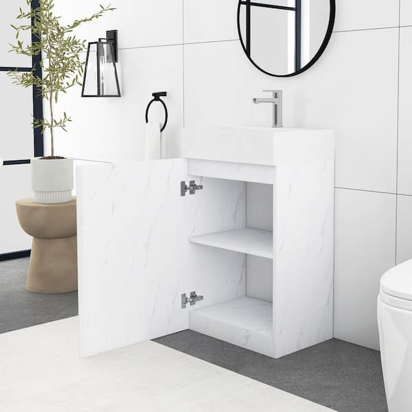 20 in. W x 14 in. D x 33 in. H Single Sink Freestanding Bath Vanity in White Marble with White Ceramic Top