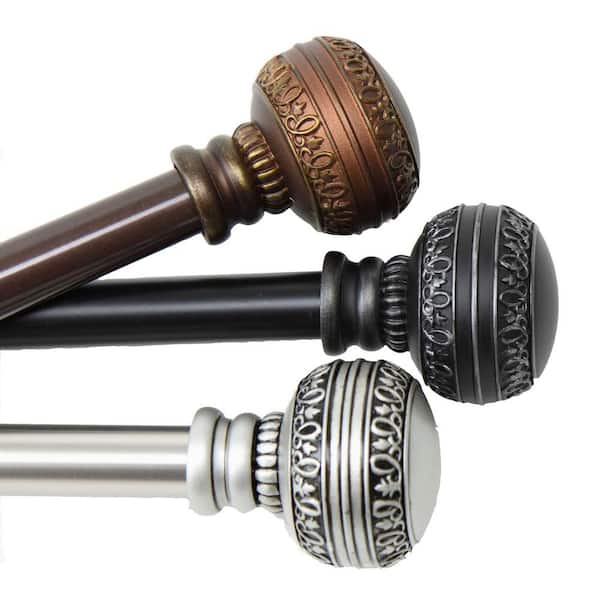 Rod Desyne 28 in. - 48 in. Telescoping Single Curtain Rod in Black with Ornament Finial