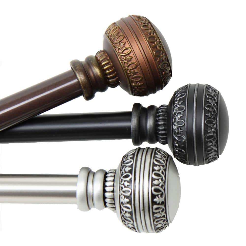 Satin Nickel Adjustable Curtain Rod with Ornate Finials