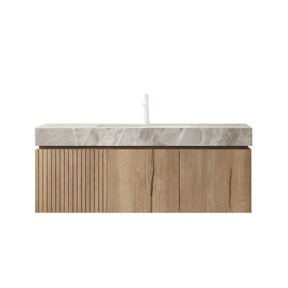 48 in. Bath Vanity with Sink Floating Plywood Cabinet Drawer 2 Doors Light Gray Sintered Stone Top Basin White Oak price history on PriceWatchPro