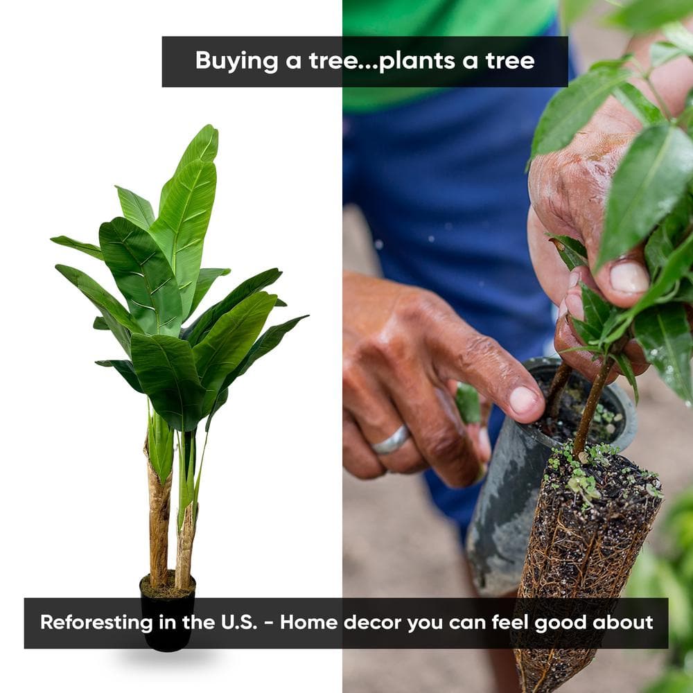 5' Green Plastic Artificial Banana Plant in Black Pot