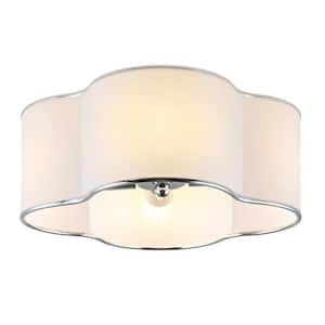 4-Light Nickel Semi Flush Mount Light Fixture with White Cloud Shaped Fabric Shade Metal Frame