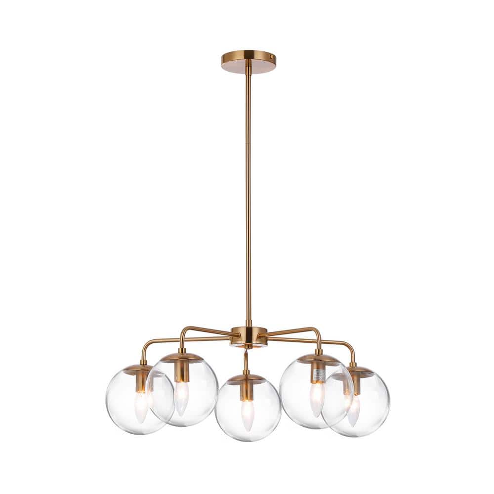 Marisha 5-Light Brass Mid-Century Glass Bubble Shaded Chandelier for Dining