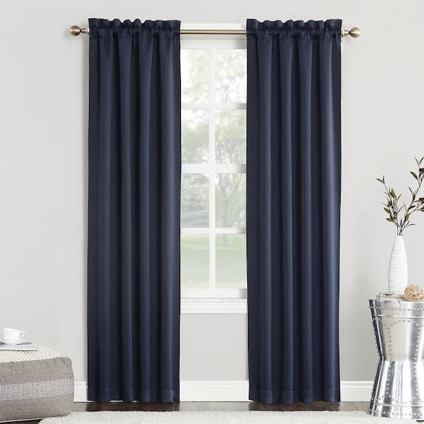 Sun Zero Gavin Energy Saving Navy Polyester 40 in. W x 95 in. L Rod Pocket Blackout Curtain (Single Panel)