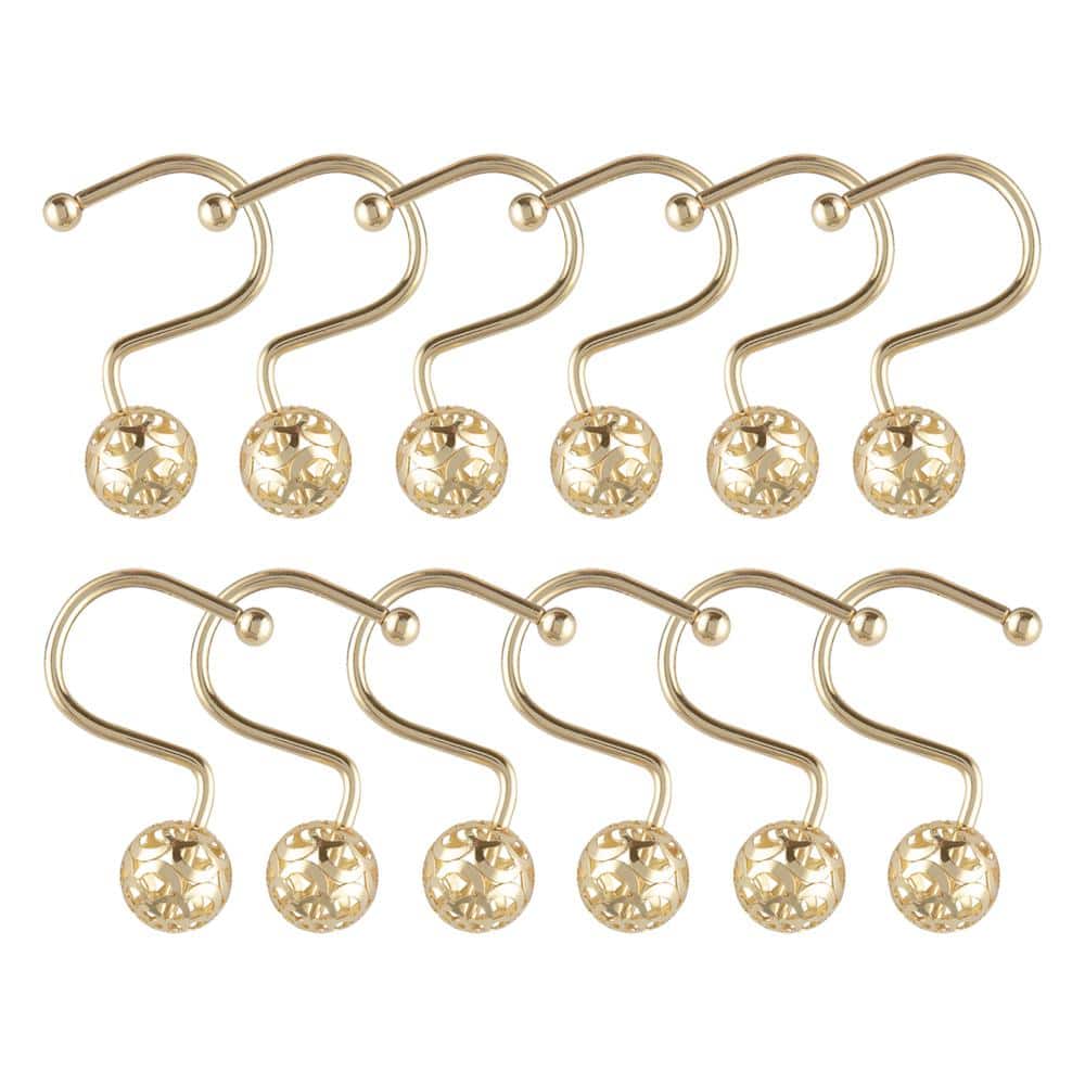 Gold Heavy-Duty Rust-Resistant Metal Shower Curtain Hooks Set of 12