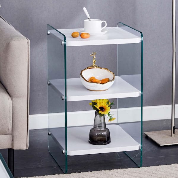 Unbranded 14 in. White Square MDF End Table 3 Levels Sofa Side Table Bedside Table for Living Room Bedroom Office