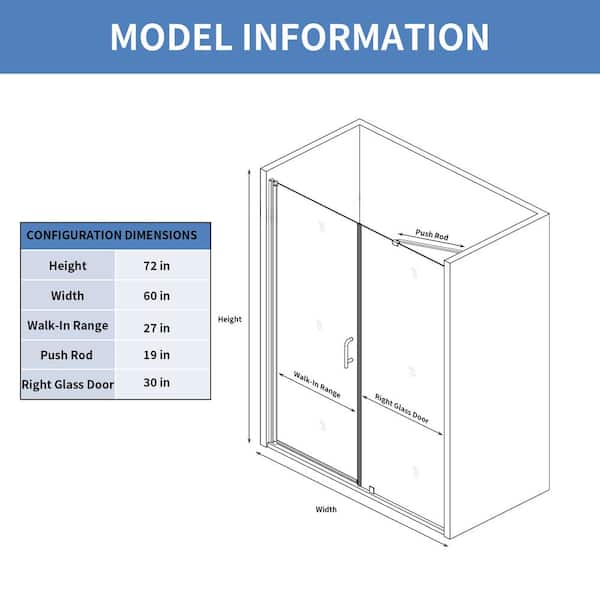 60 in. W x 72 in. H Pivot Semi-Frameless Shower Door in Brushed Gold with 6mm Clear Glass