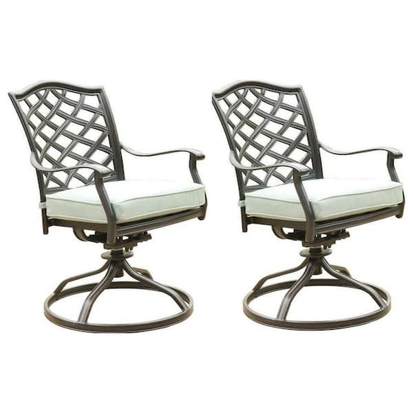 Benjara Modern Ivory Patio Dining Swivel Chair with Cushion (Set of 2)
