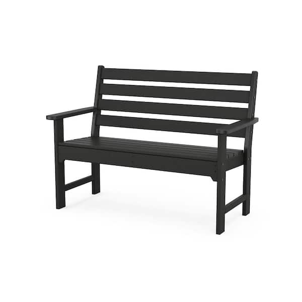POLYWOOD Grant Park 48 in. 2-Person Black Plastic Outdoor Bench