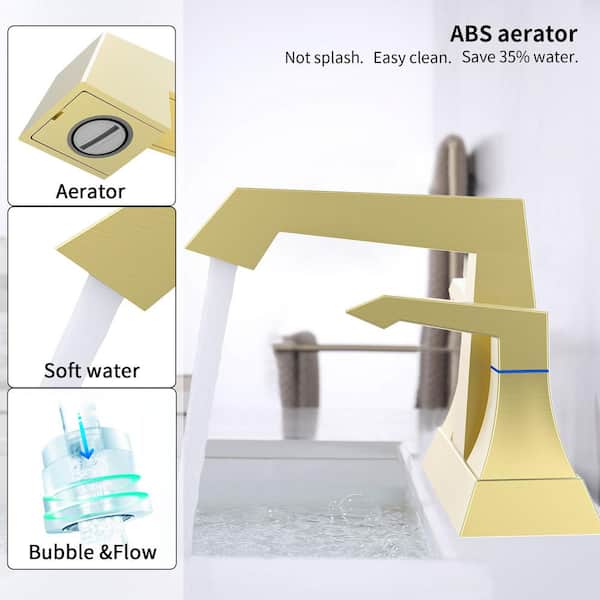 Staykiwi 4 in. Centerset Double Handle Mid Arc Bathroom Faucet with Drain Kit Included in Brushed Gold